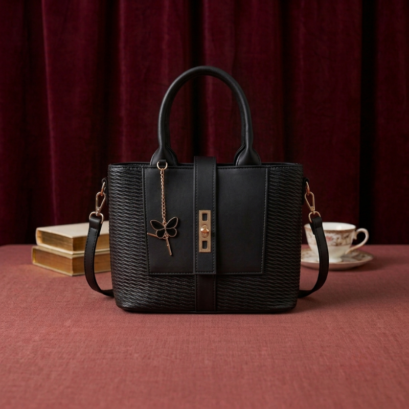 Butterfly charm tote in black
