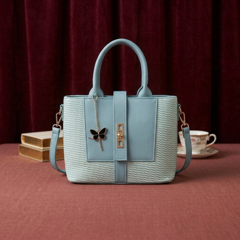 Butterfly charm tote in sky blue