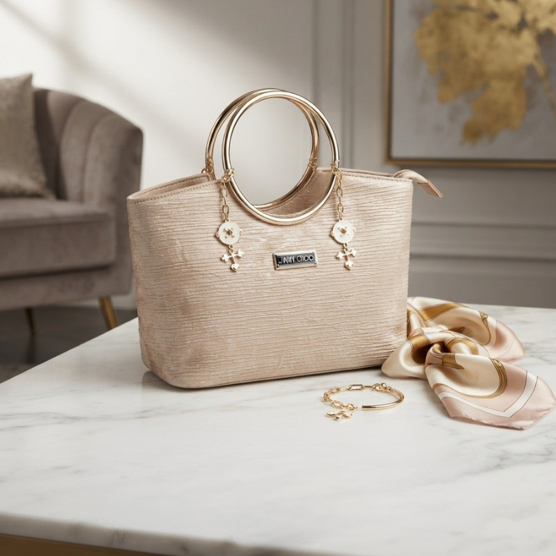 Velvet handbag in off white