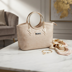 Velvet handbag in off white