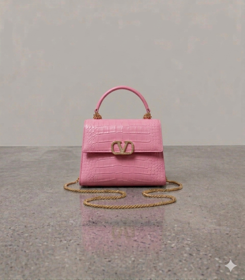 Crocodile textured handbag in pink