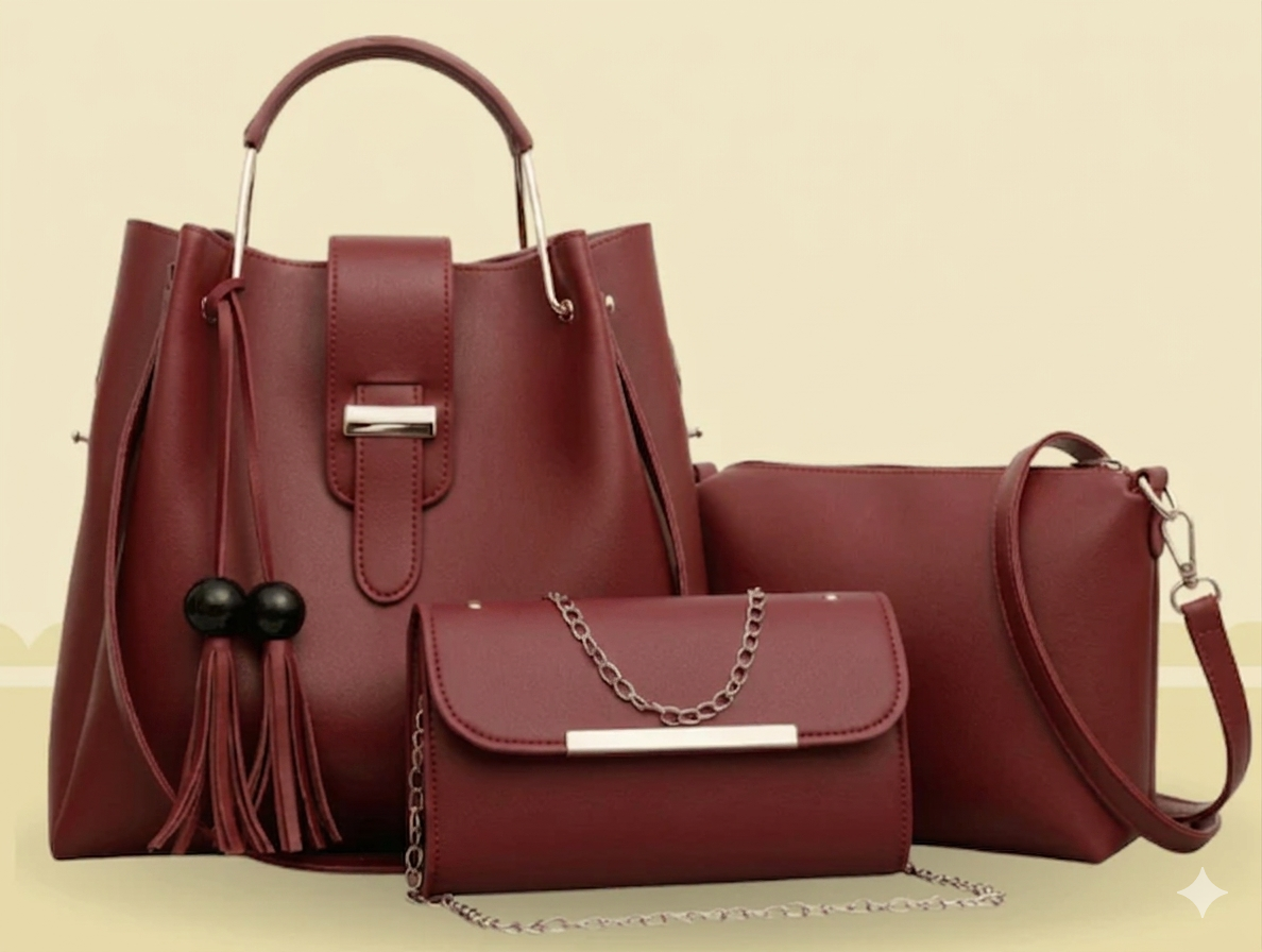 3-piece handbag set in mahroon