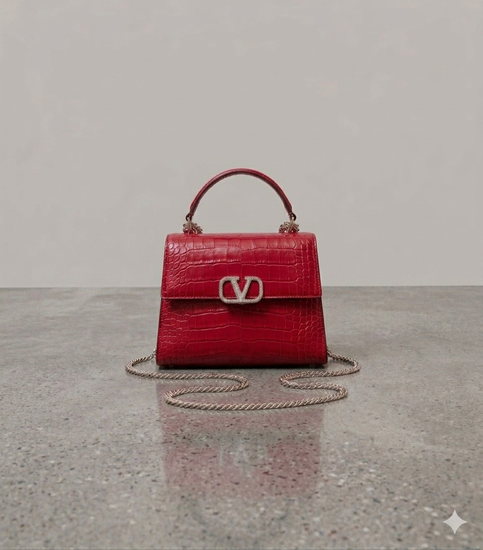 Crocodile textured handbag in red