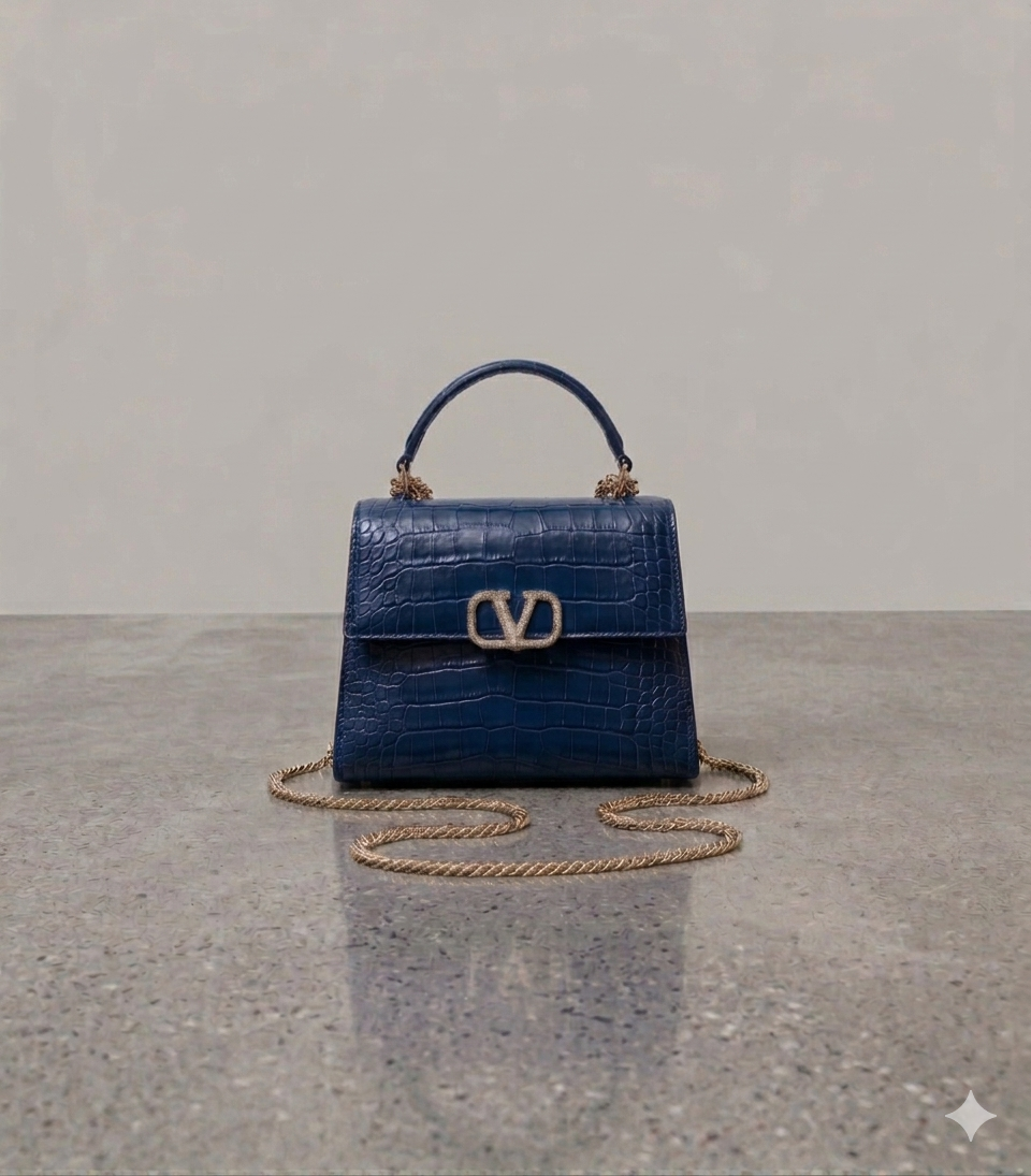 Crocodile textured handbag in navy