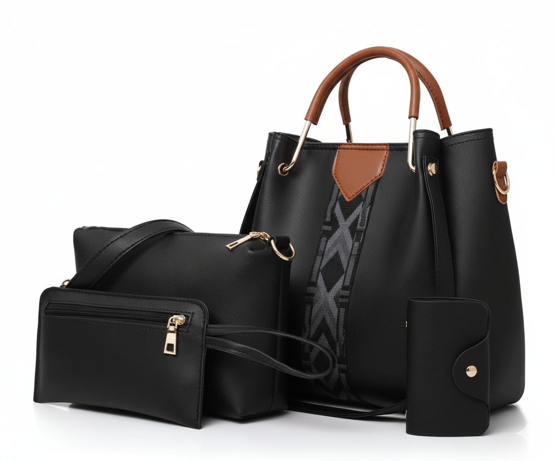 4-piece handbag set in black
