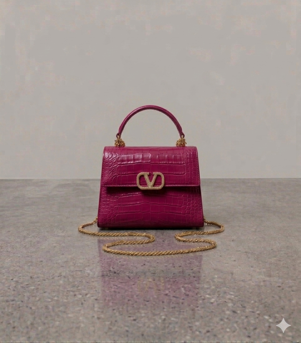 Crocodile textured handbag in dark pink