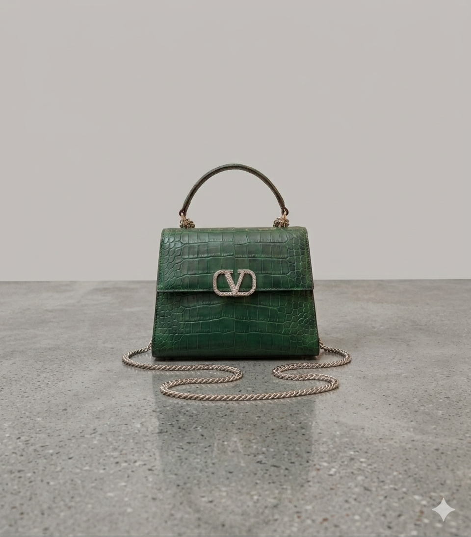 Crocodile Textured Handbag in green