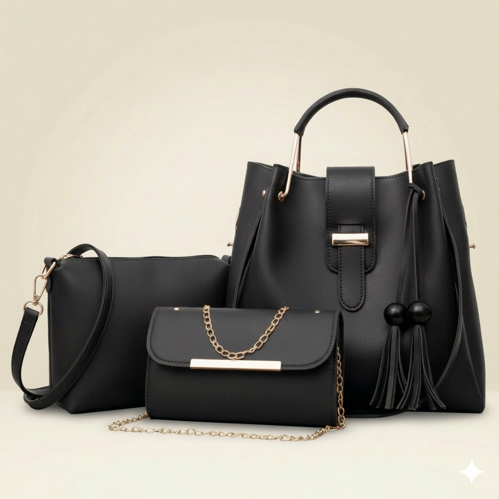 3-piece handbag set in black