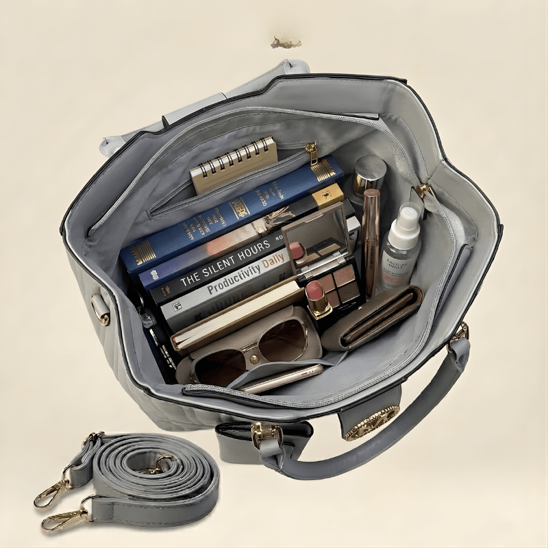 Quilted handbag with matching pouch