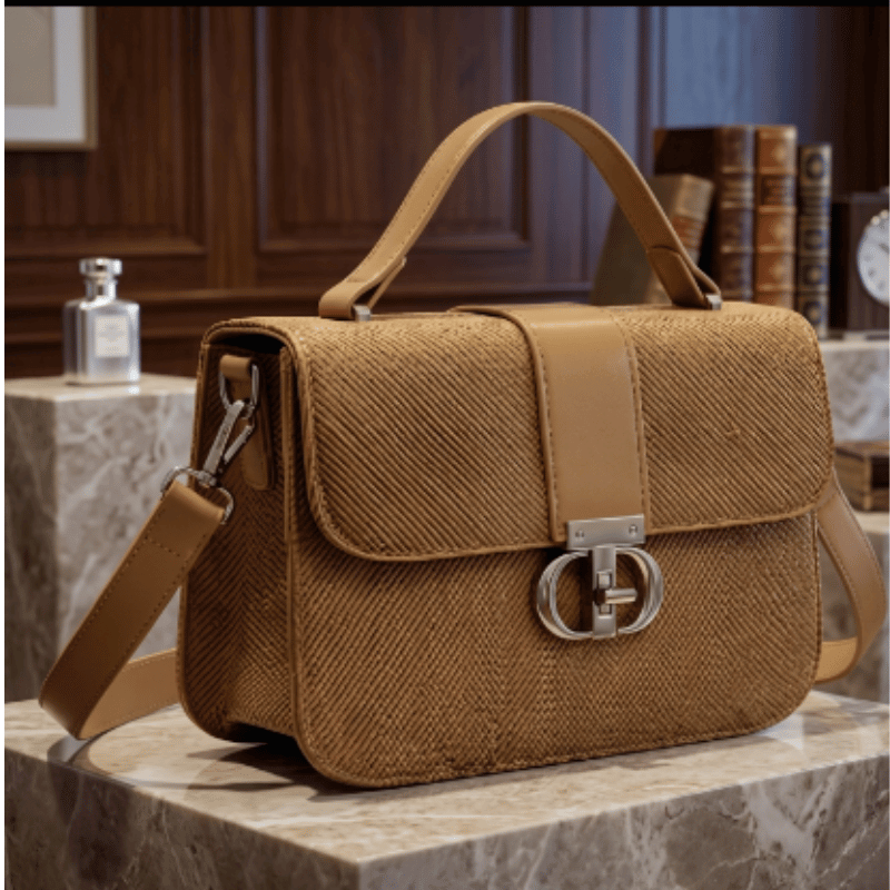 Textured handbag in khaki