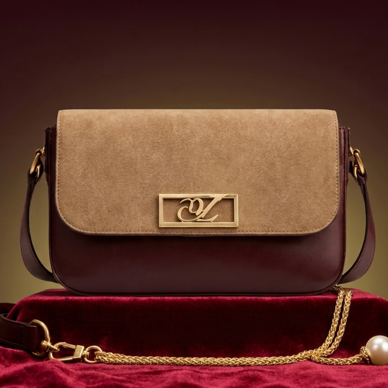 Crossbody bag with gold chain and flap closure
