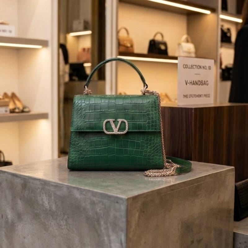 Crocodile textured handbag detail