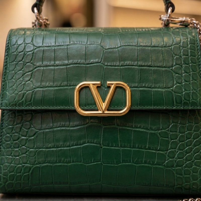 Crocodile textured handbag interior