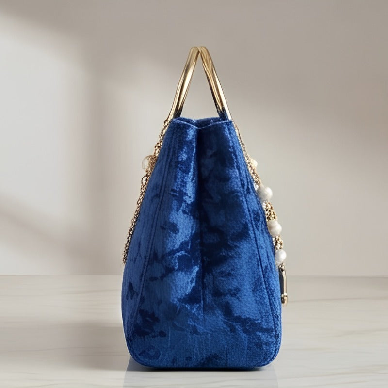 Velvet handbag detail view