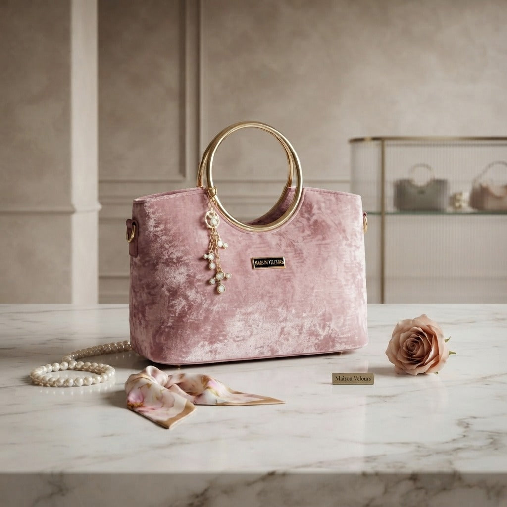Velvet handbag in pink
