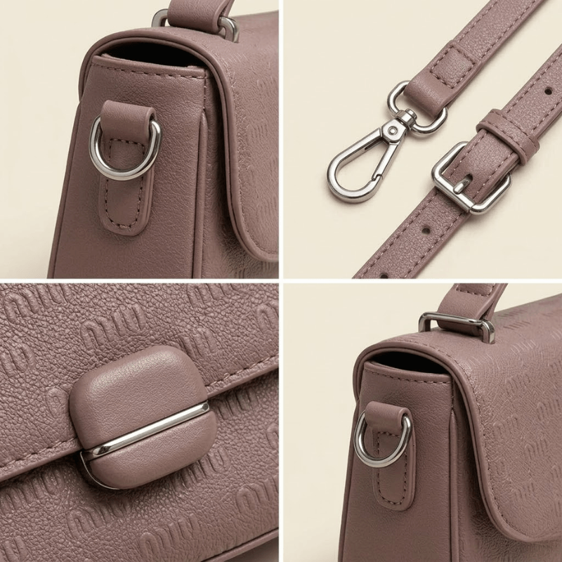 Embossed handbag detail view