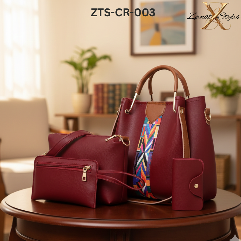 Women's 4-piece handbag set with zipper closure